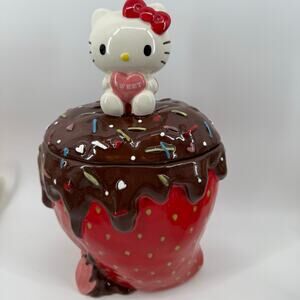 Hello Kitty Strawberry Cookie Jar Sanrio 2023 Blue Sky Ceramic